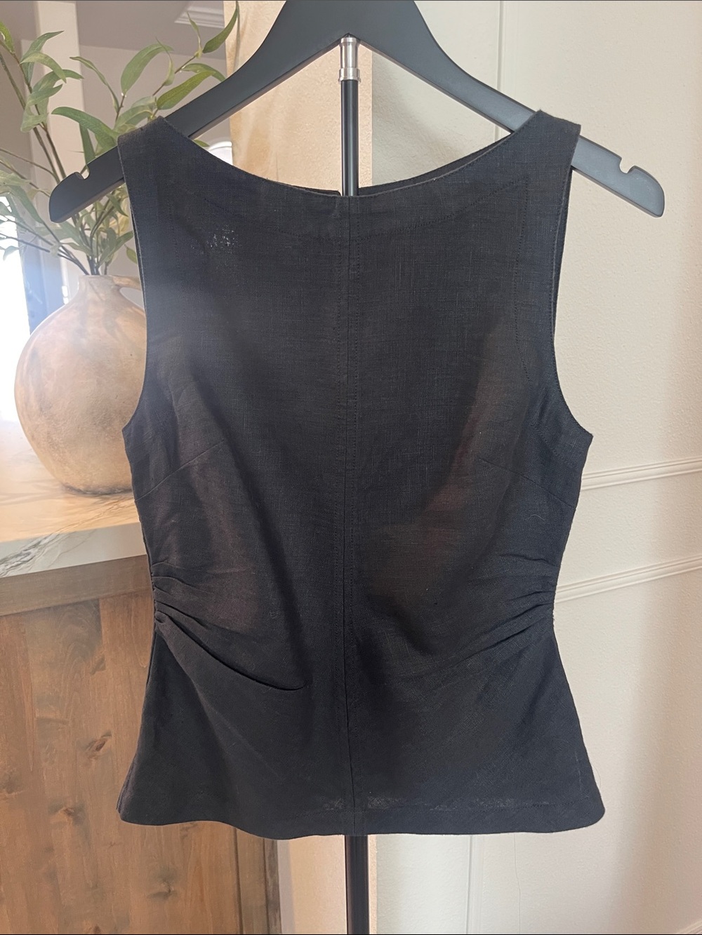 Madewell NWT Cinched Boatneck Black Sleeveless Top 100%Linen sz00 $98